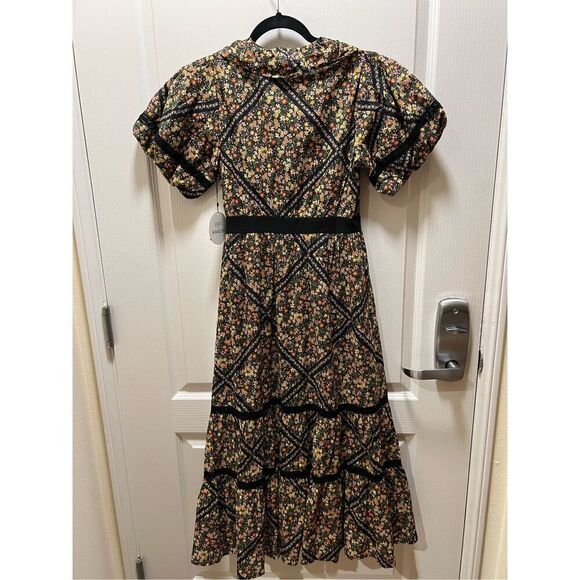 LOST + WANDER Ortensia Floral-Print Wrap Maxi Dress Wine tasting Dress S NWT - Picture 3 of 4